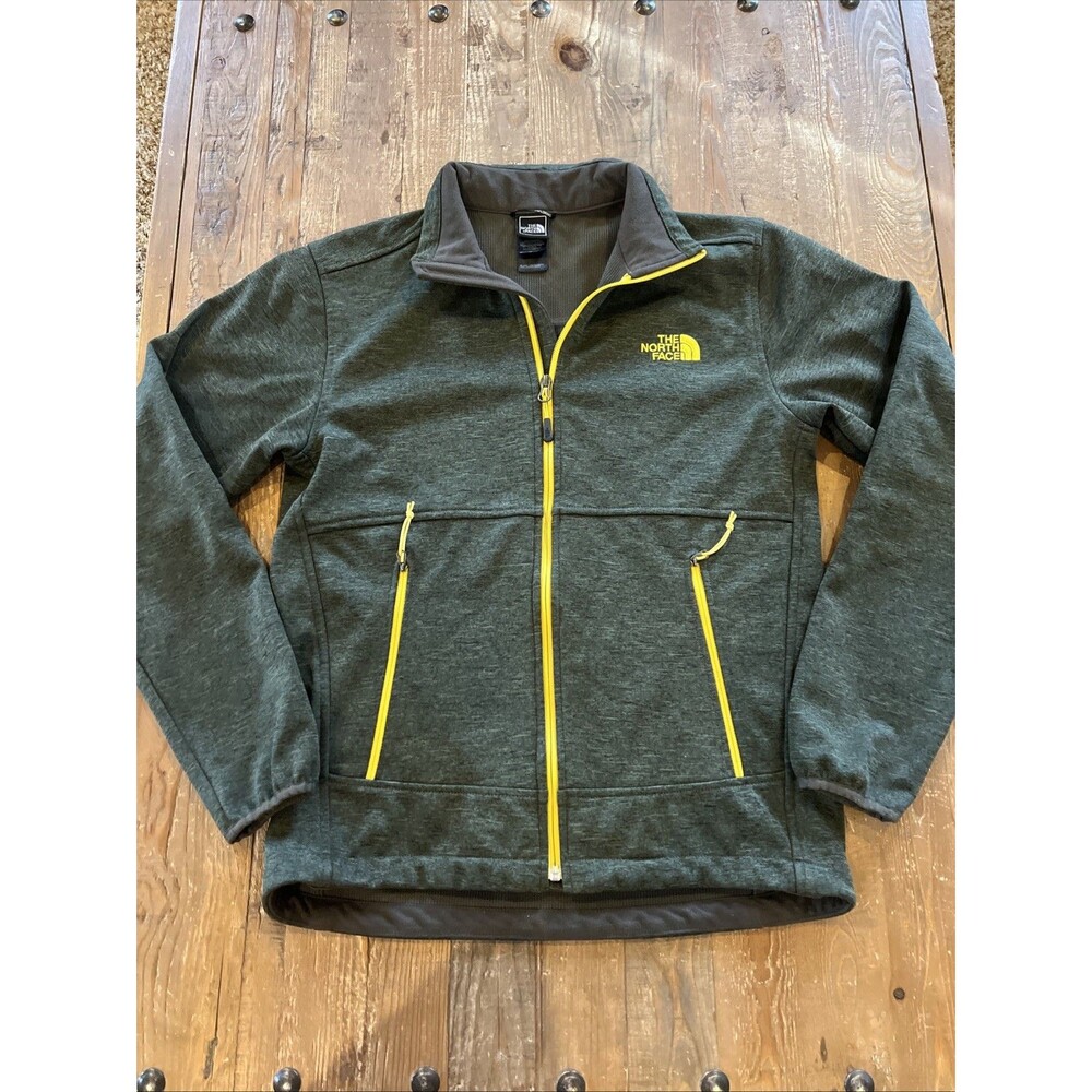The North Face Mens S Full Zip Jacket Olive Green Yellow Heathered Mock Neck